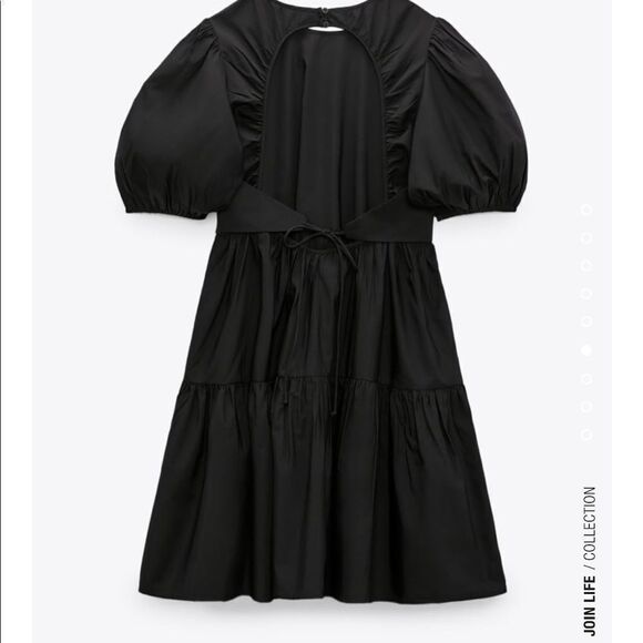 Zara black puff sleeve tiered poplin dress - Picture 6 of 6